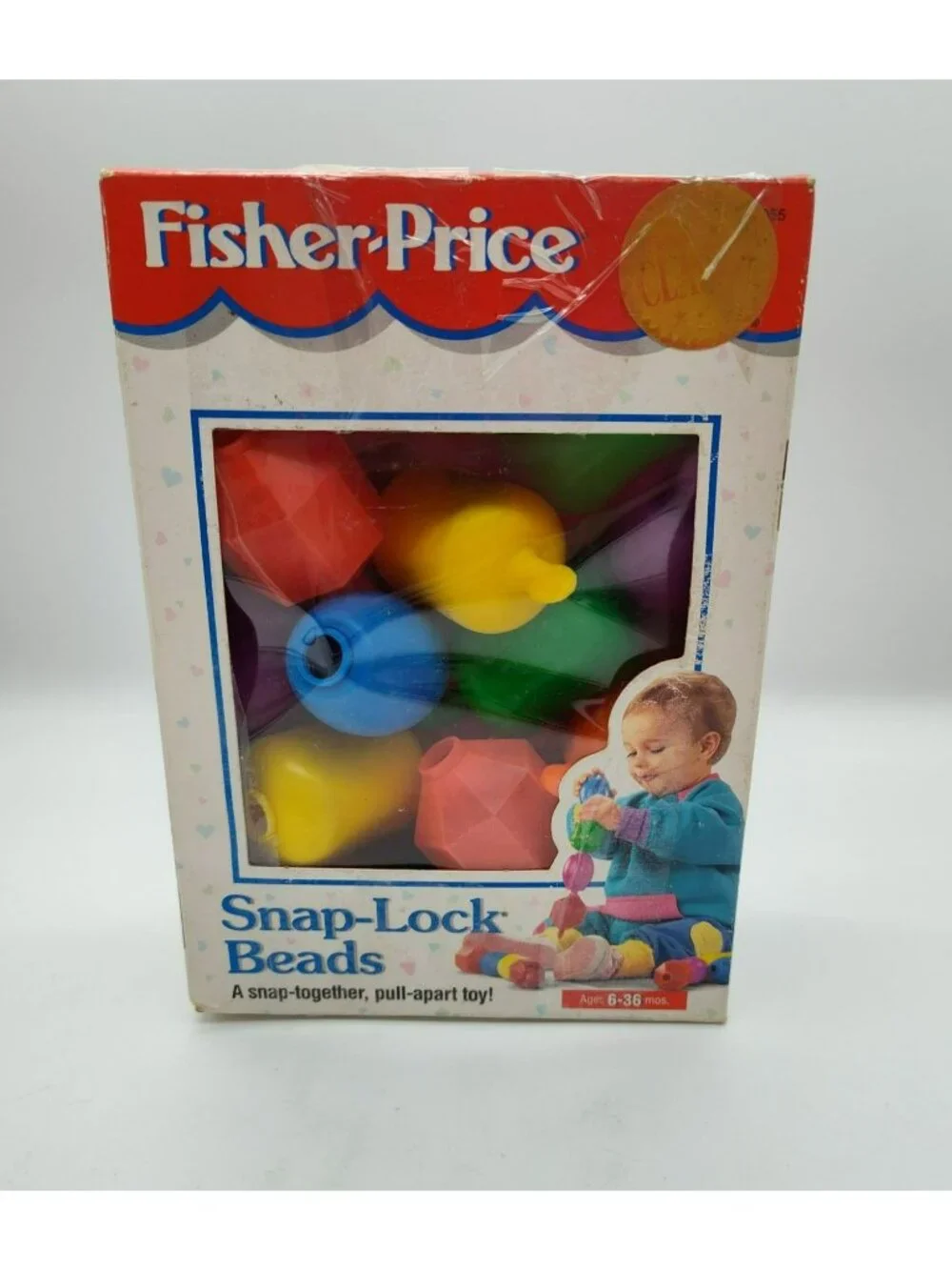 Vintage 1994 Fisher Price 13 Snap-Lock Beads Toy in Original Damaged Box